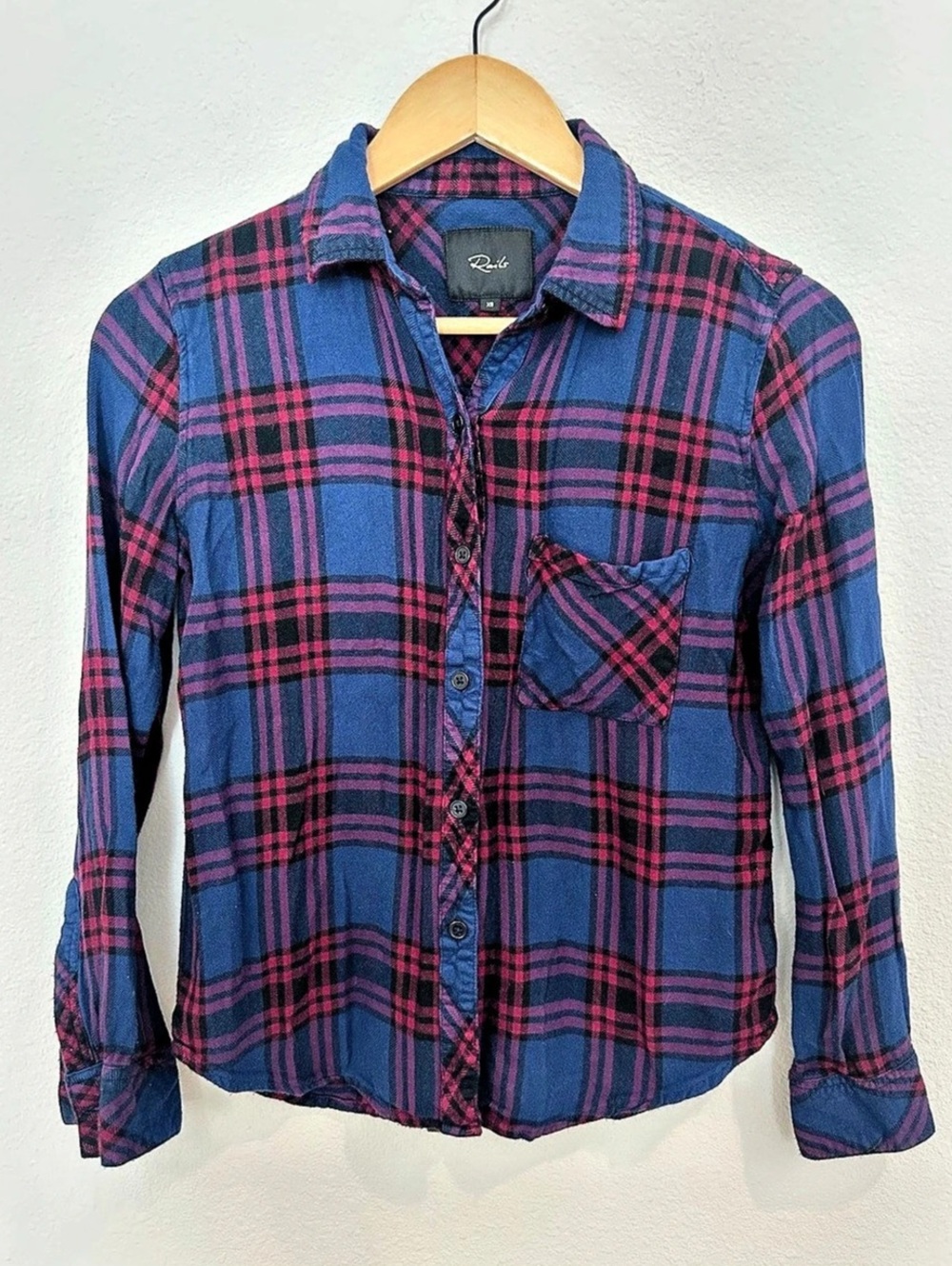 Rails Hunter Plaid Button-Up Shirt Blue & Pink XS